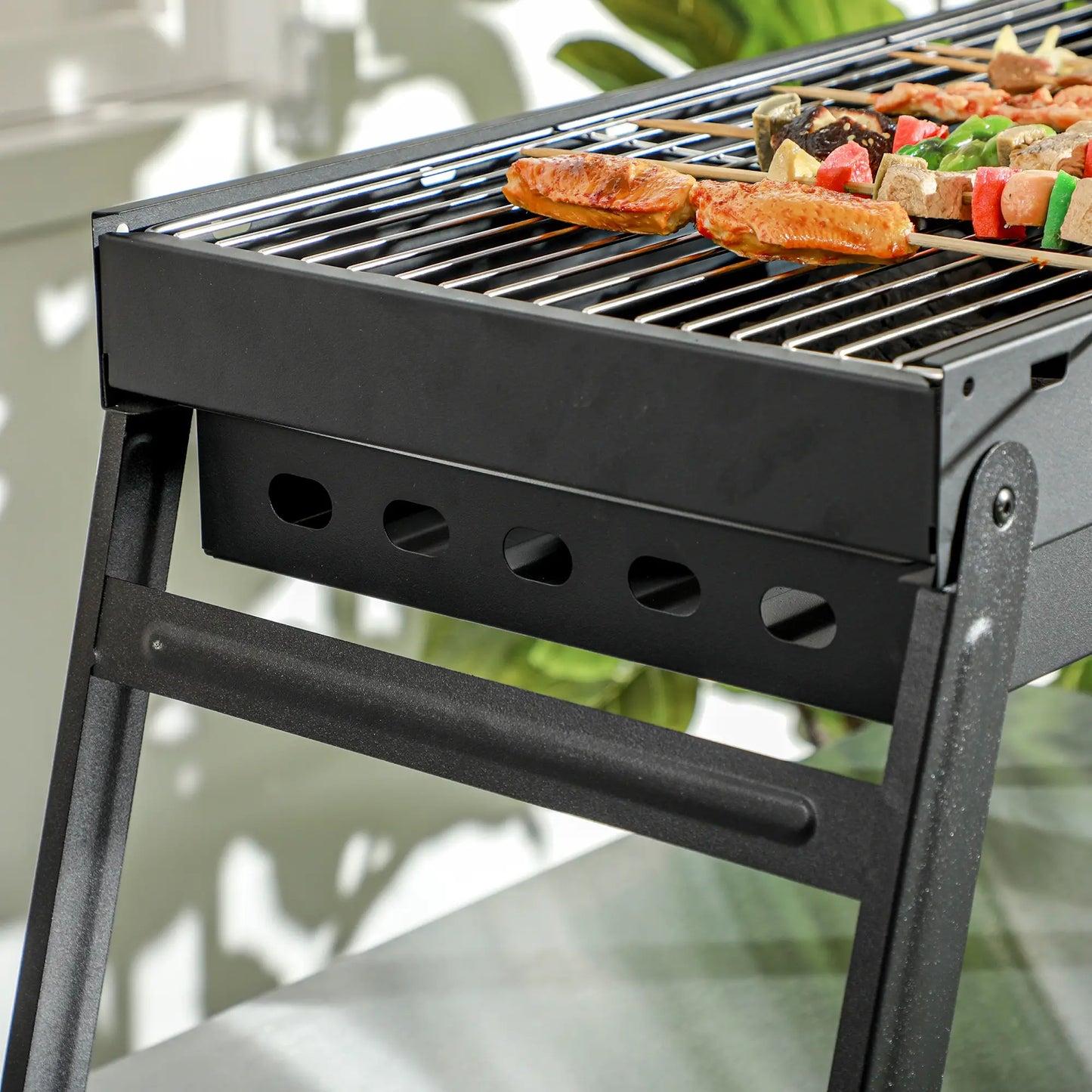 Portable Charcoal Grill With Pull-Out Basin, Folding Tabletop BBQ, Black