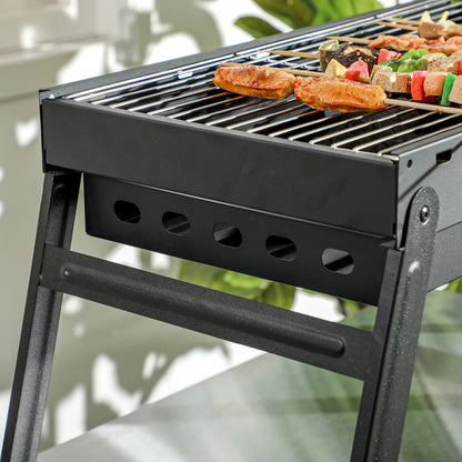 Portable Charcoal Grill With Pull-Out Basin, Folding Tabletop BBQ, Black