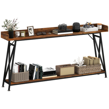 71 Inch Extra Long Console Table with Storage Shelf, Rustic Brown Console Tables at Gallery Canada