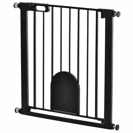 30"-32" Extra Wide Pet Gate Barrier with Small Door, Black - Gallery Canada