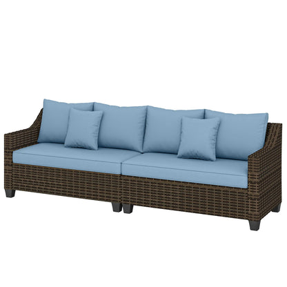 PE Wicker Outdoor Couch Sofa, 4-Seater Modular Patio Furniture, Blue Patio Furniture Sets Brown, Blue at Gallery Canada