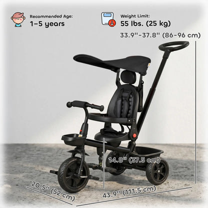 Toddler Tricycle, 4 In 1 Kids Trike, Adjustable Seat, Black Tricycles for Kids at Gallery Canada