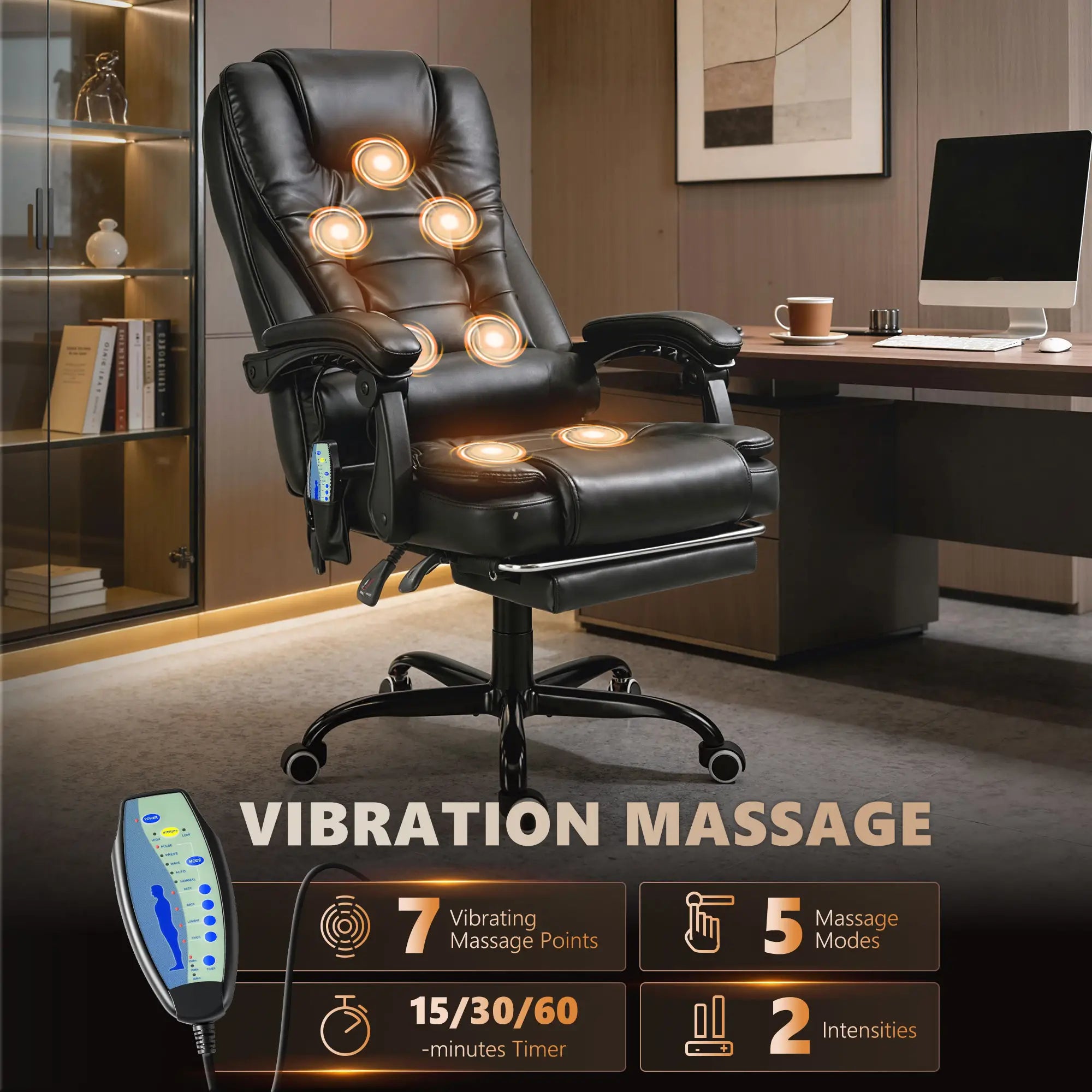7-Point Vibrating Massage Chair, Reclining Office Chair, Footrest, Black Massage Chairs at Gallery Canada