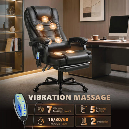 7-Point Vibrating Massage Chair, Reclining Office Chair, Footrest, Black Massage Chairs at Gallery Canada
