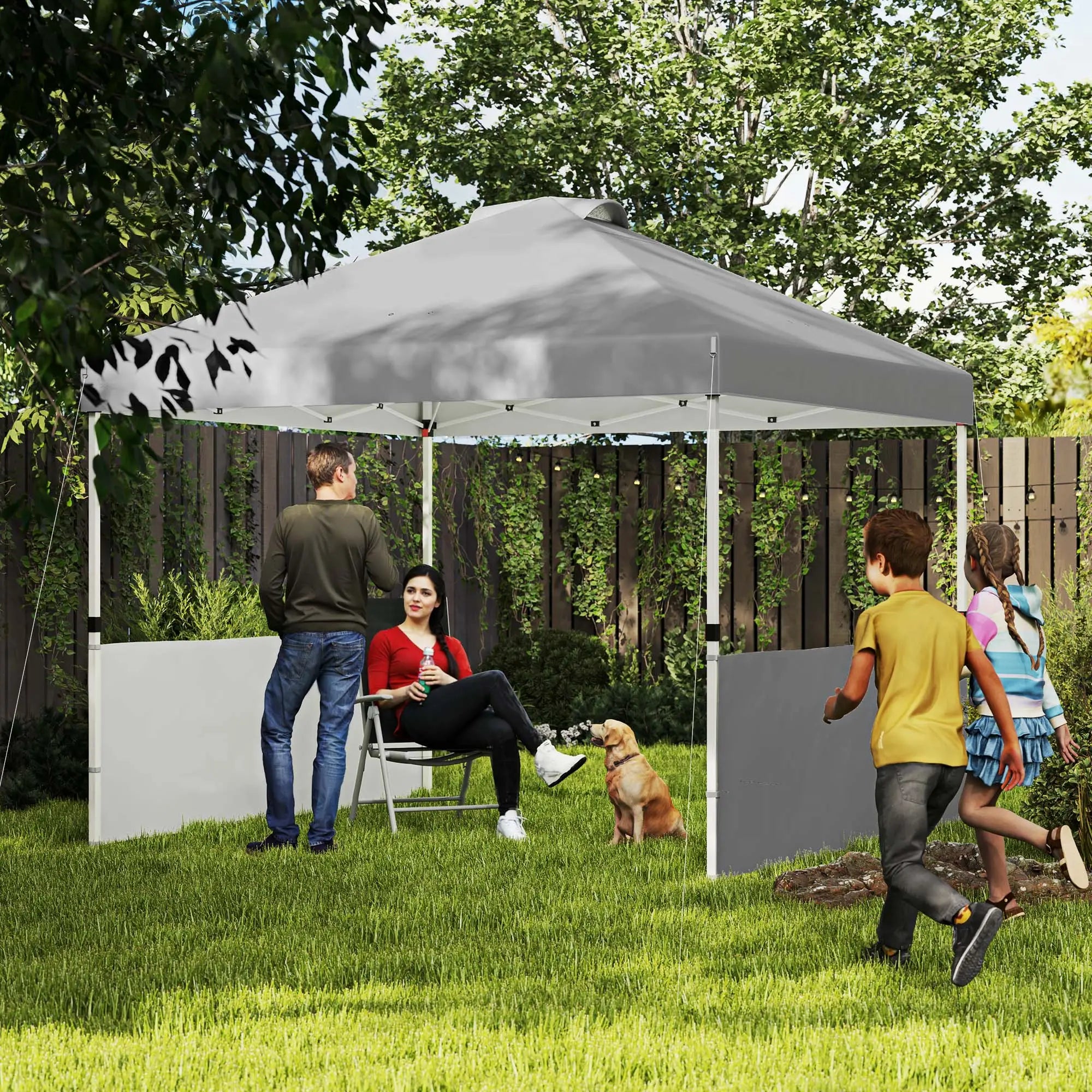 10' x 10' Pop Up Canopy Tent, 2 Half Sidewalls, UV50+, Dark Grey Pop Up Canopies at Gallery Canada