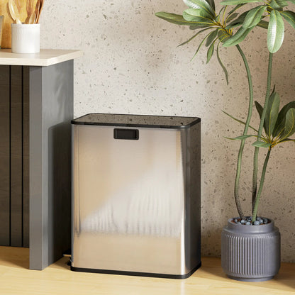Dual Trash Can with Soft-Close Lid, Garbage Can with Removable Inner Bucket for Kitchen 14.8gal, Silver Household Supplies at Gallery Canada