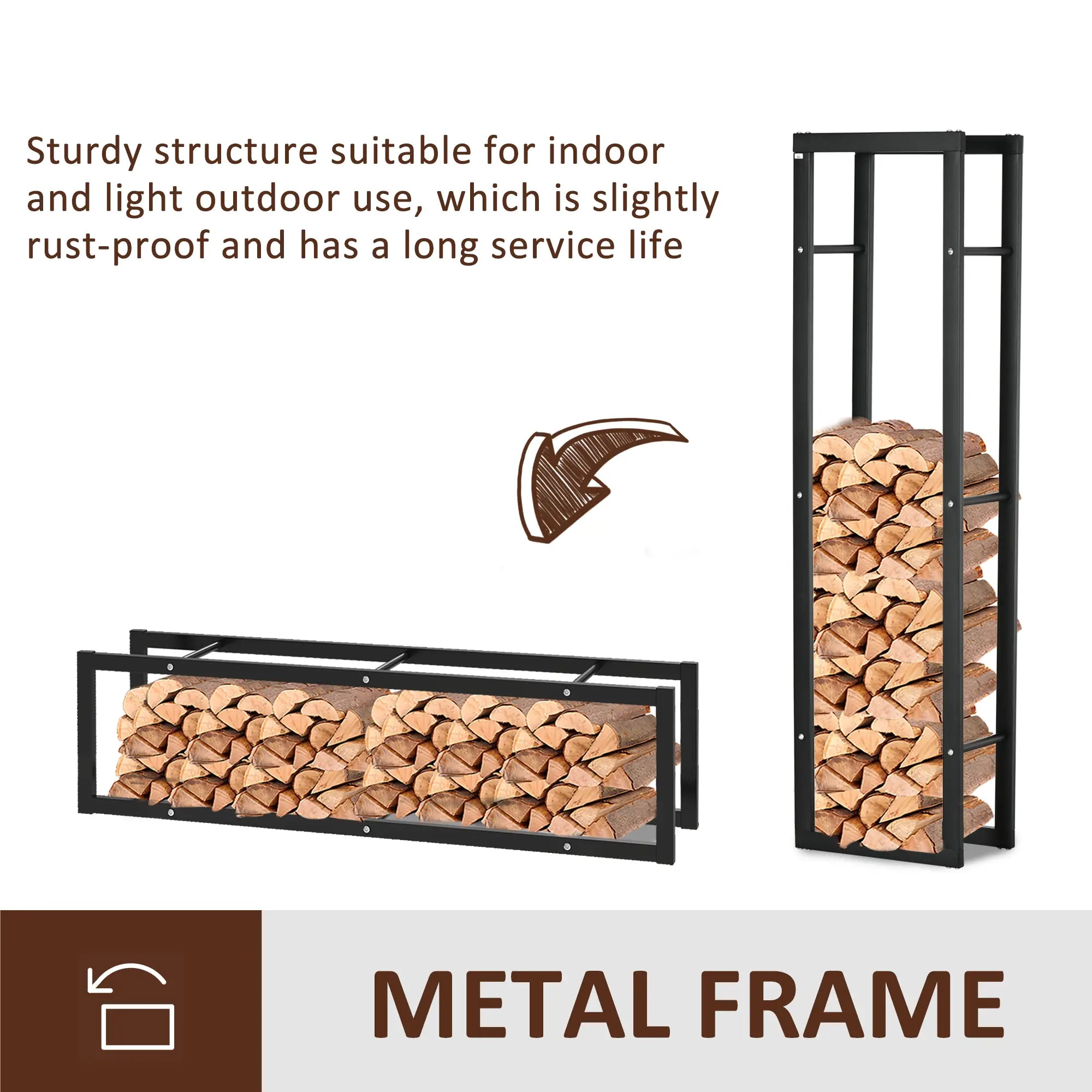 Outdoor Firewood Rack, Log Holder with Handles, 220 lbs. Capacity, 15.7