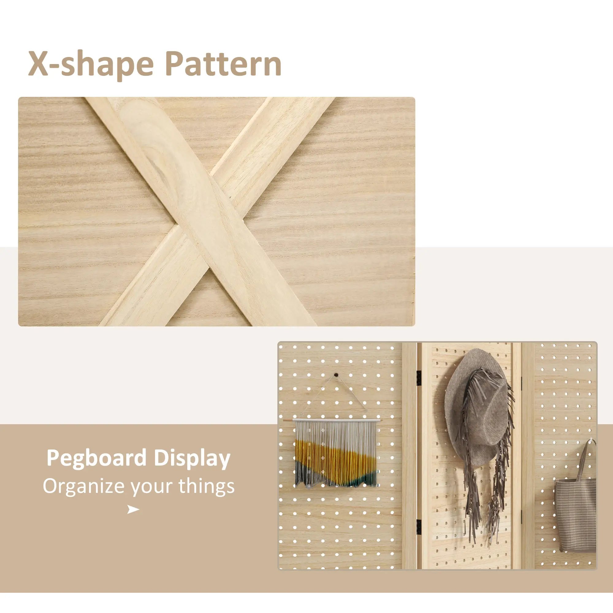 4.7' Wooden Room Divider, 3 Panel Folding Privacy Screen, Natural Room Dividers at Gallery Canada