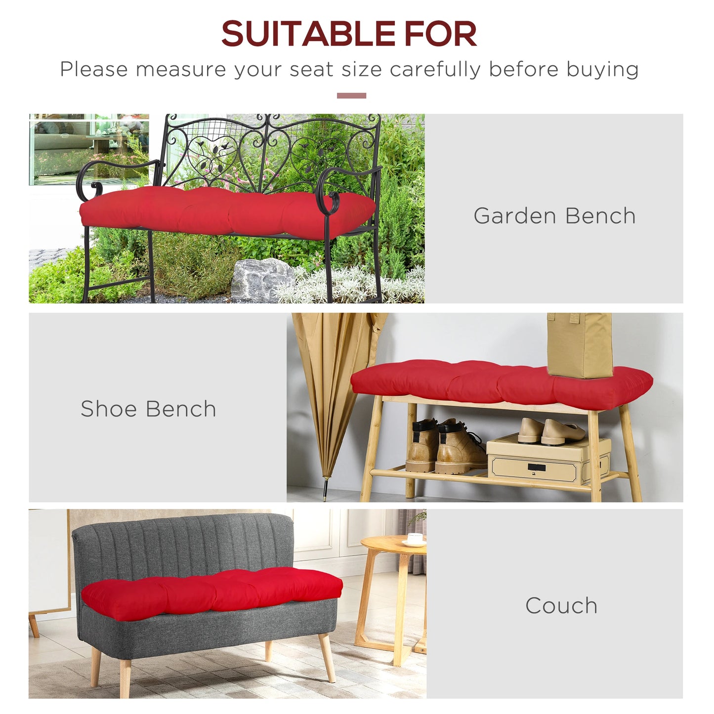 Patio Bench Replacement Cushions, 2 Seater, 43" x 19" x 3", Wine Red Patio Chair Cushions at Gallery Canada