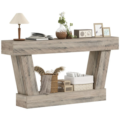63 Inch Vintage Console Table, Narrow Entryway Table with Shelf, Light Brown Console Tables at Gallery Canada