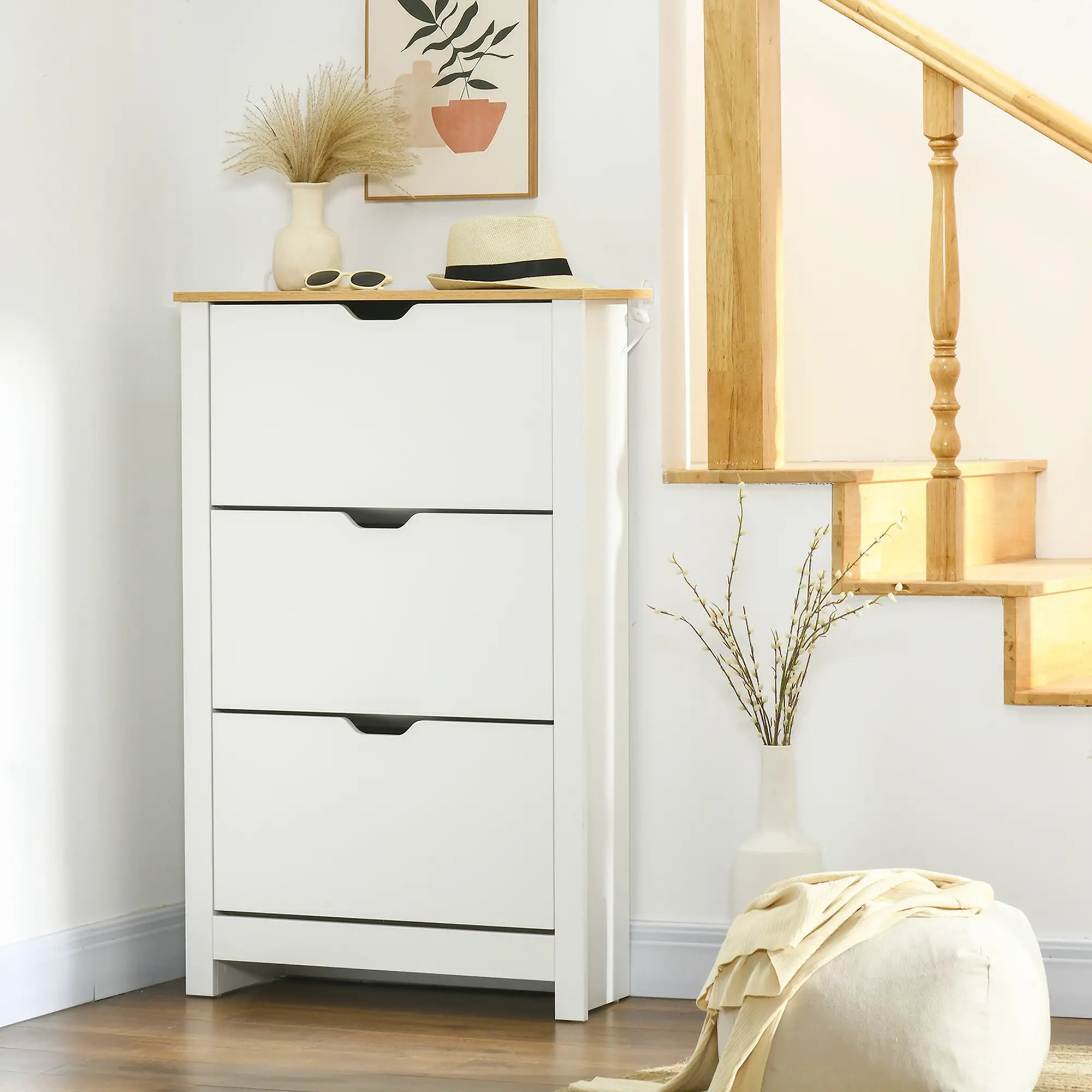 Shoe Storage Cabinet, 3 Flip Drawers, Adjustable Shelves, 9-18 Pairs, White Shoe Storage Cabinets & Racks at Gallery Canada