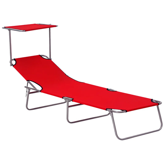 Adjustable Folding Chaise Lounge, Outdoor Tanning Chair with Sun Shade, Red Lounger Chairs Red at Gallery Canada