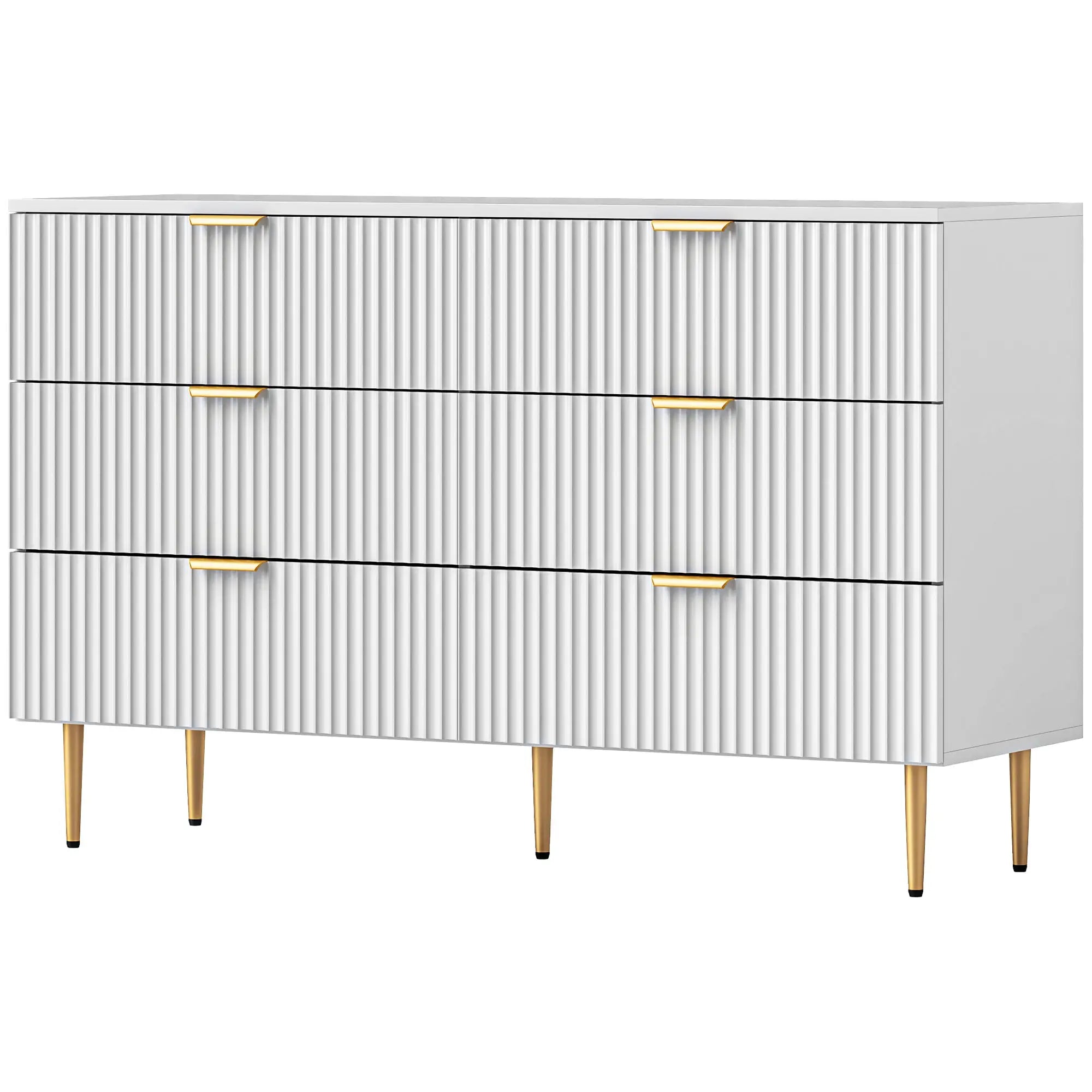Modern 6 Drawer Dresser, Gold Legs and Handles, White Storage Cabinets White, Gold at Gallery Canada