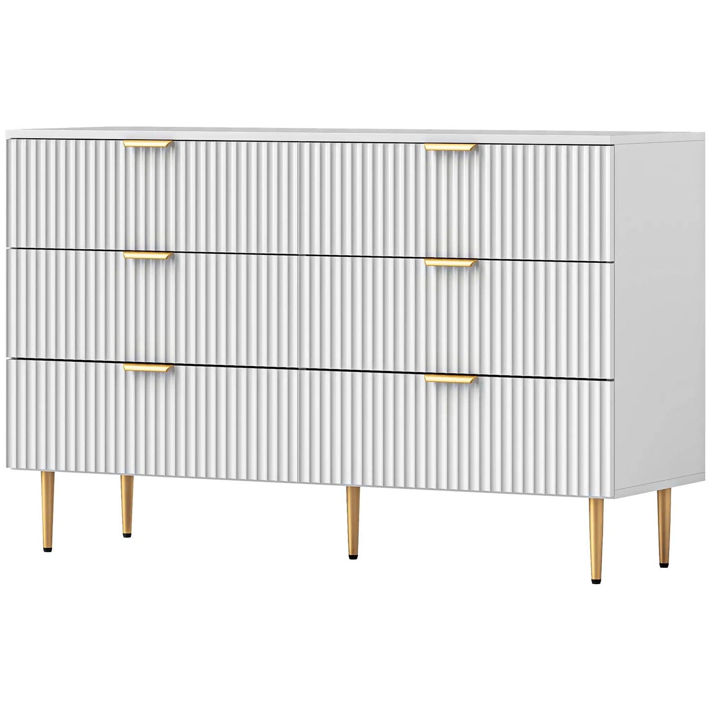 Modern 6 Drawer Dresser, Gold Legs and Handles, White Storage Cabinets White, Gold at Gallery Canada