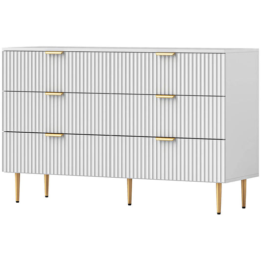 Modern 6 Drawer Dresser, Gold Legs and Handles, White Storage Cabinets White, Gold at Gallery Canada