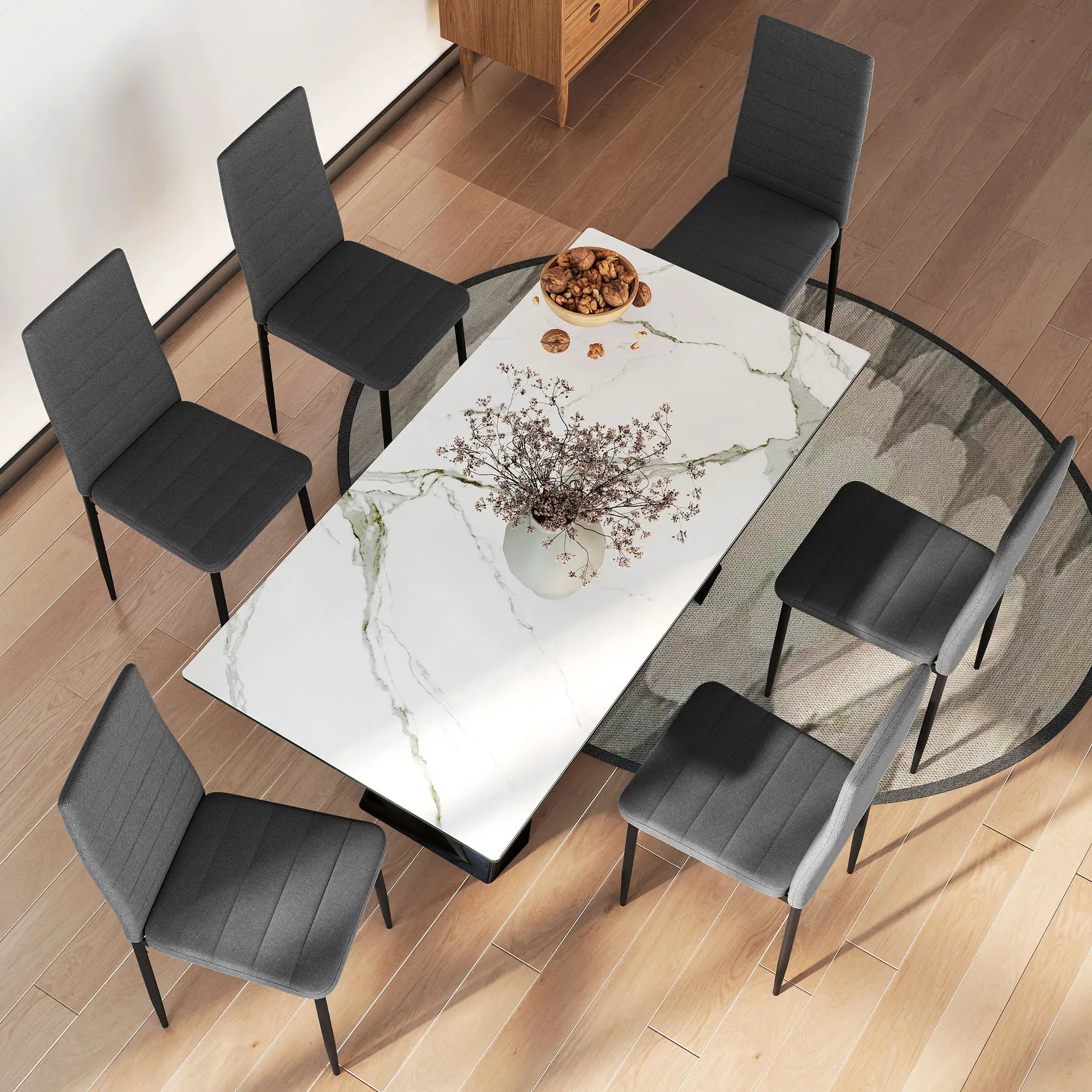 Modern Dining Chairs, Set of 6, High Back Linen Fabric, Grey Dining Chairs at Gallery Canada