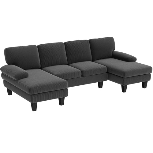 U Shaped Sectional Sofa, Double Chaise, 2200lb Capacity, Dark Grey