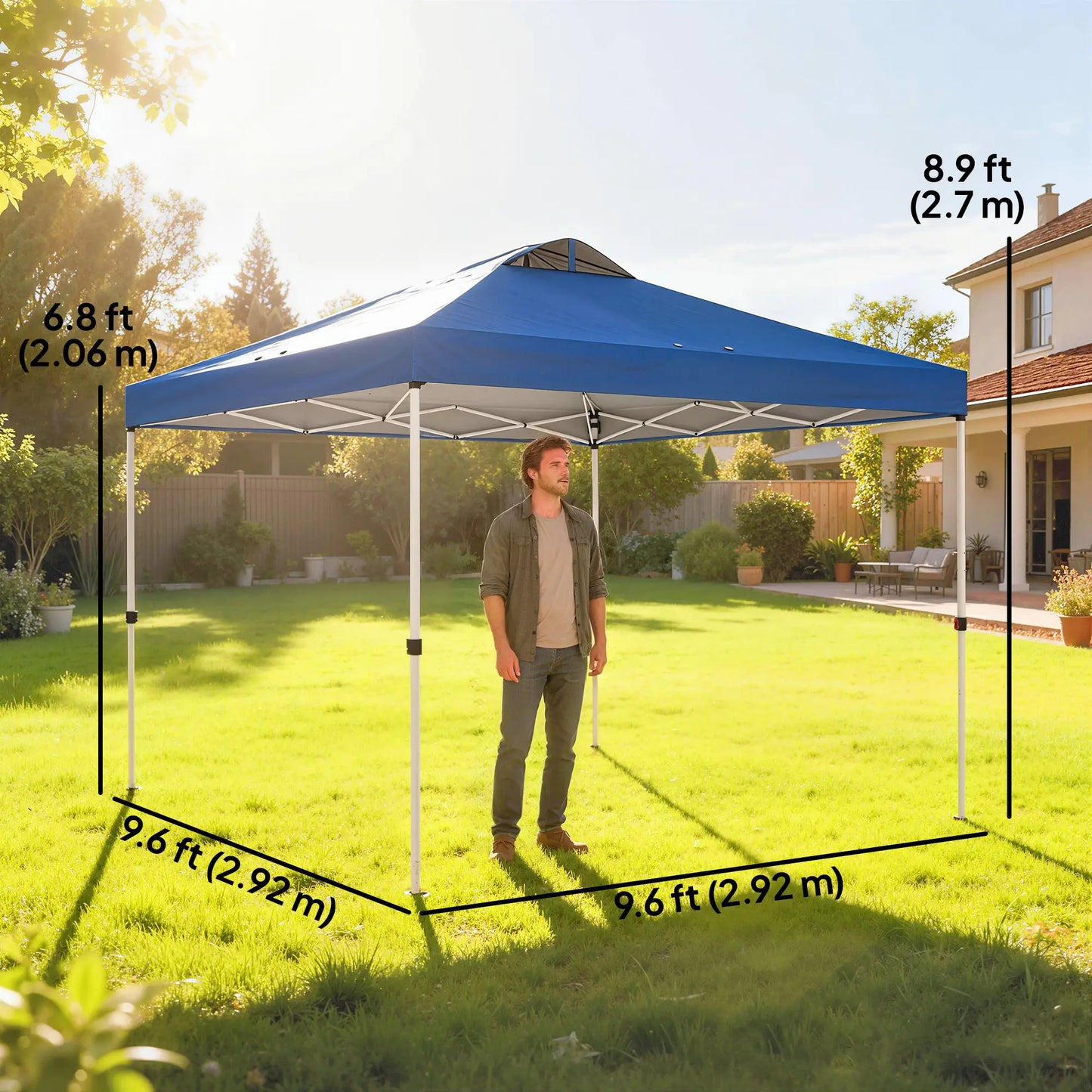Waterproof Pop Up Canopy Tent, 9.8' x 9.8', With Carrying Bag, Blue Pop Up Canopies at Gallery Canada