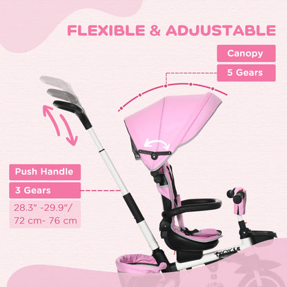 6-in-1 Toddler Tricycle, Foldable, Adjustable Seat, Push Handle, Pink Tricycles for Kids at Gallery Canada