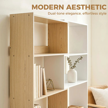 Corner Bookshelf, 5-Tier L-Shaped Bookcase with 350° Rotating Design, Two-Tone Design, Fruitwood/White Display Bookshelves at Gallery Canada