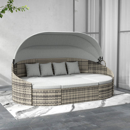 4-Piece PE Wicker Round Daybed, Outdoor Rattan Lounge Set, Light Grey Daybeds at Gallery Canada