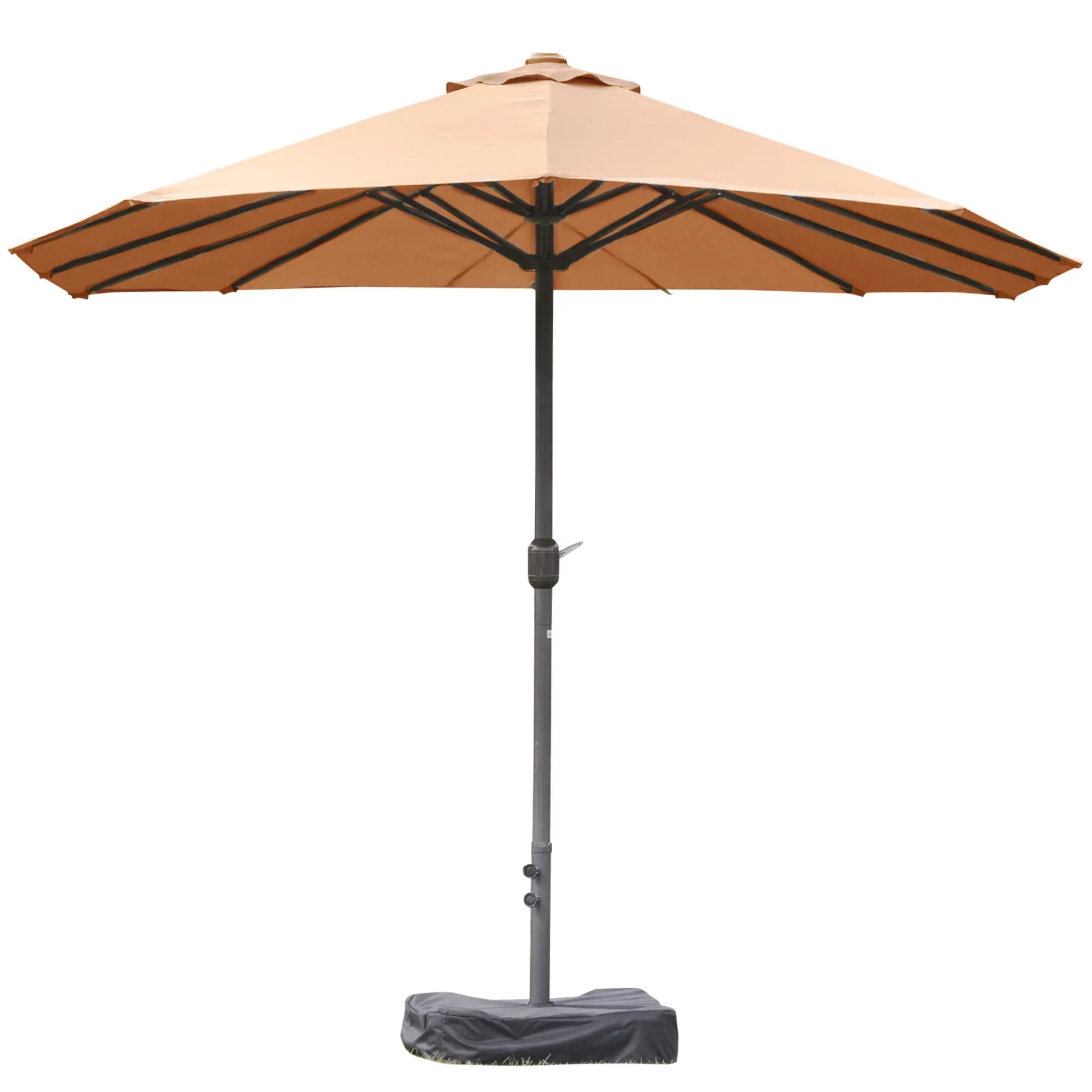 15' Outdoor Patio Umbrella, Twin Canopy, Lift Crank, Brown Sun Umbrellas Brown at Gallery Canada