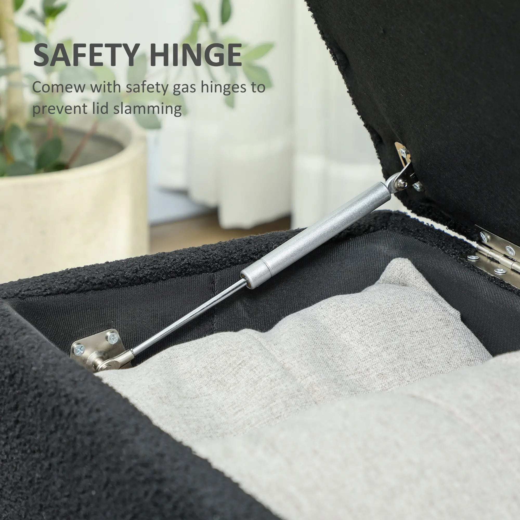 Modern Storage Bench, Ottoman with Storage, Lamb's Wool Upholstery, Black Storage Ottomans & Benches at Gallery Canada