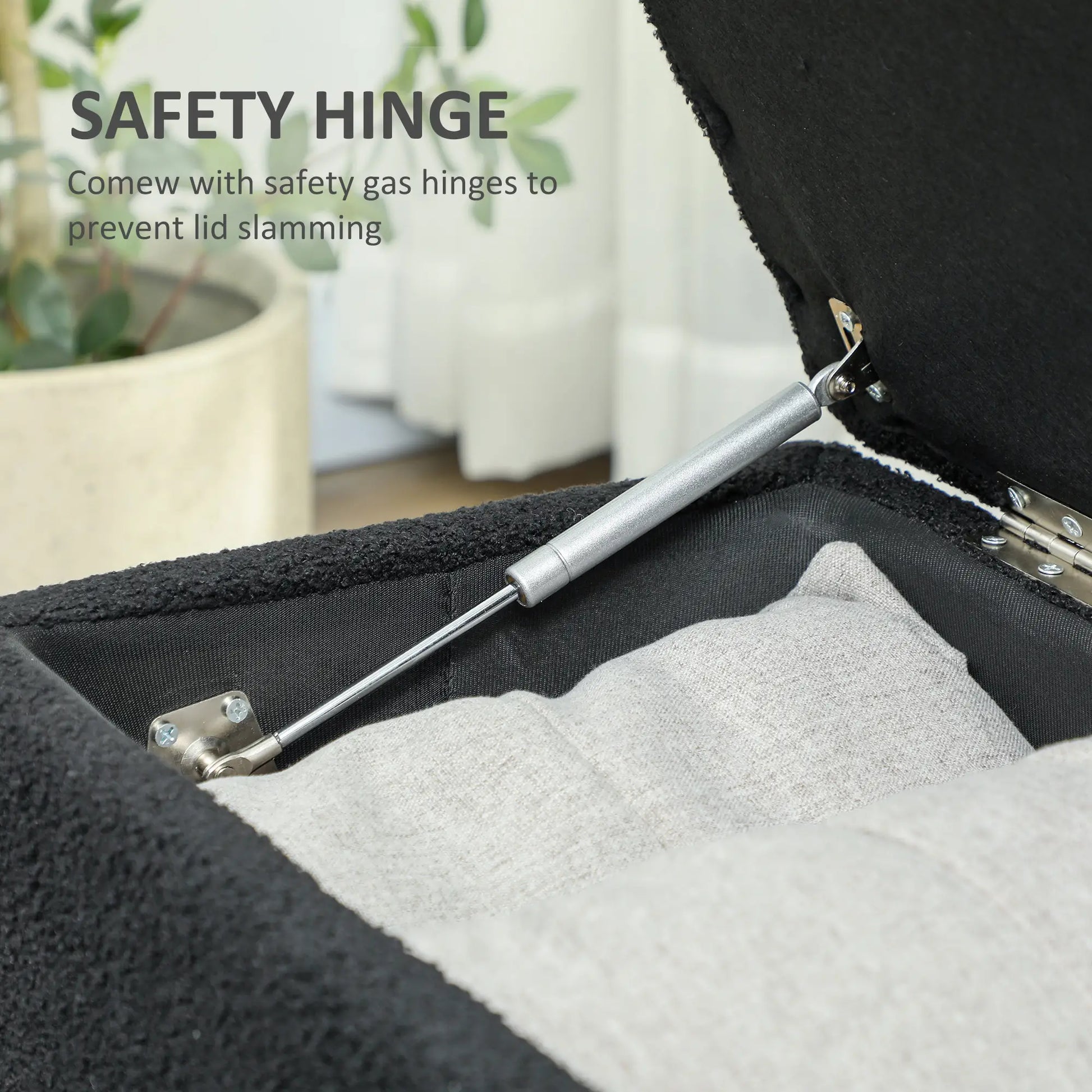 Modern Storage Bench, Ottoman with Storage, Lamb's Wool Upholstery, Black Storage Ottomans & Benches at Gallery Canada