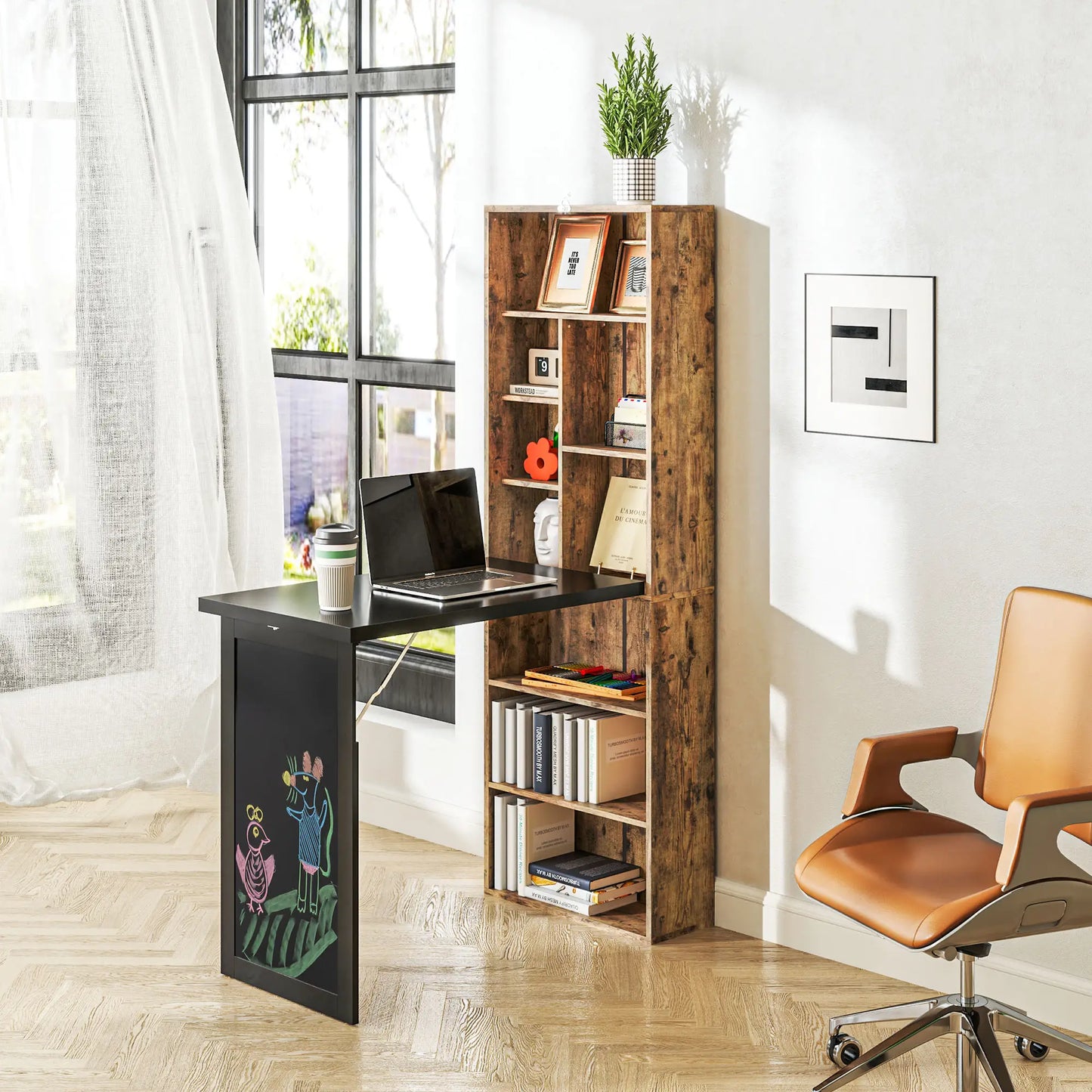 Fold-Out Convertible Office Desk, Wall Mount Computer Desk, Rustic Brown Computer Desks at Gallery Canada