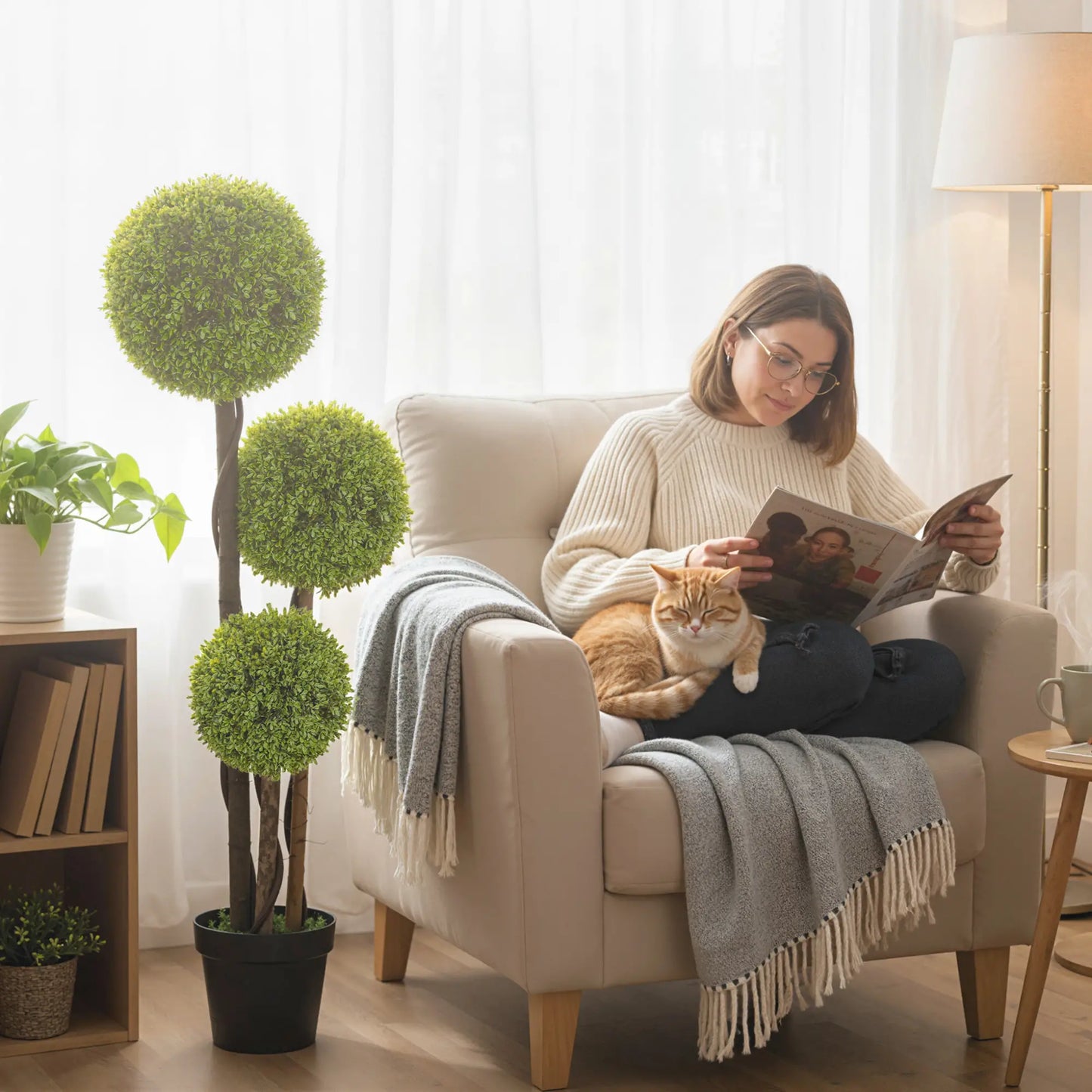 Arbre topiaire artificiel en buis de 45 pouces, lot de 2, intérieur/extérieur, vert