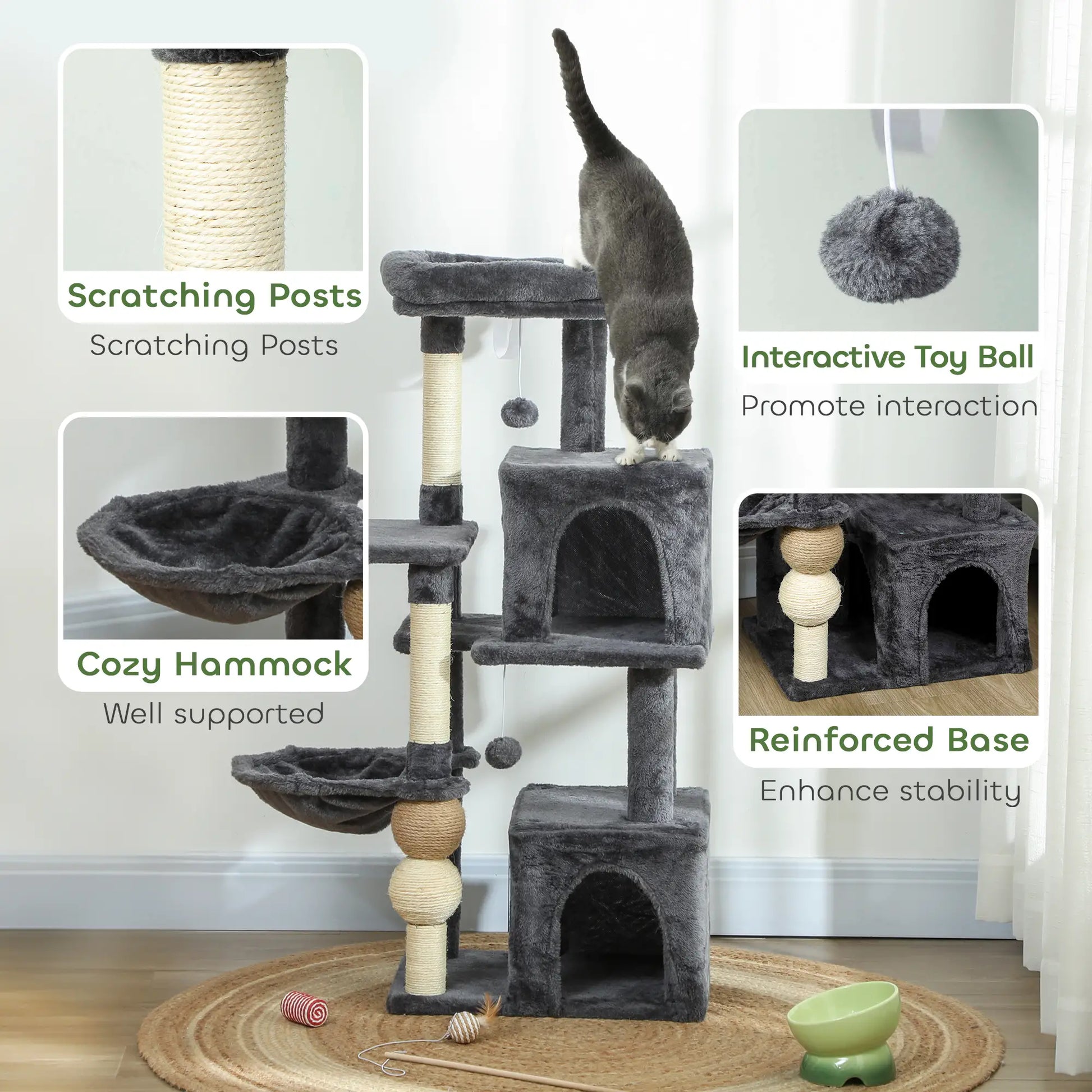 42" Cat Tree, Multi-Level with Perch, Hammock, Condos, Scratching Posts Cat Trees at Gallery Canada