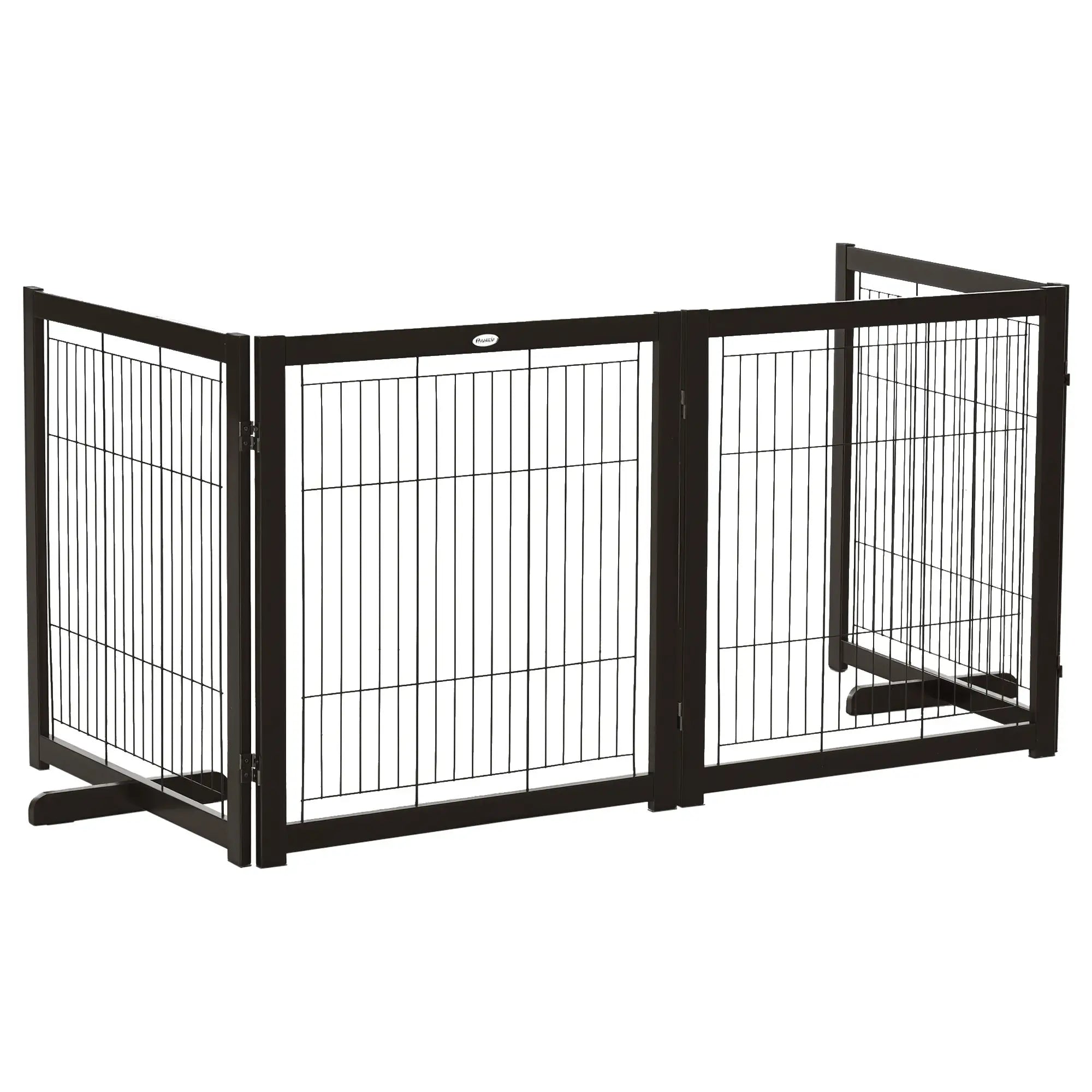 Wooden Dog Gate, 4 Panel, Foldable Pet Fence, For Small & Medium Dogs Houses, Kennels & Pens Coffee, Black at Gallery Canada