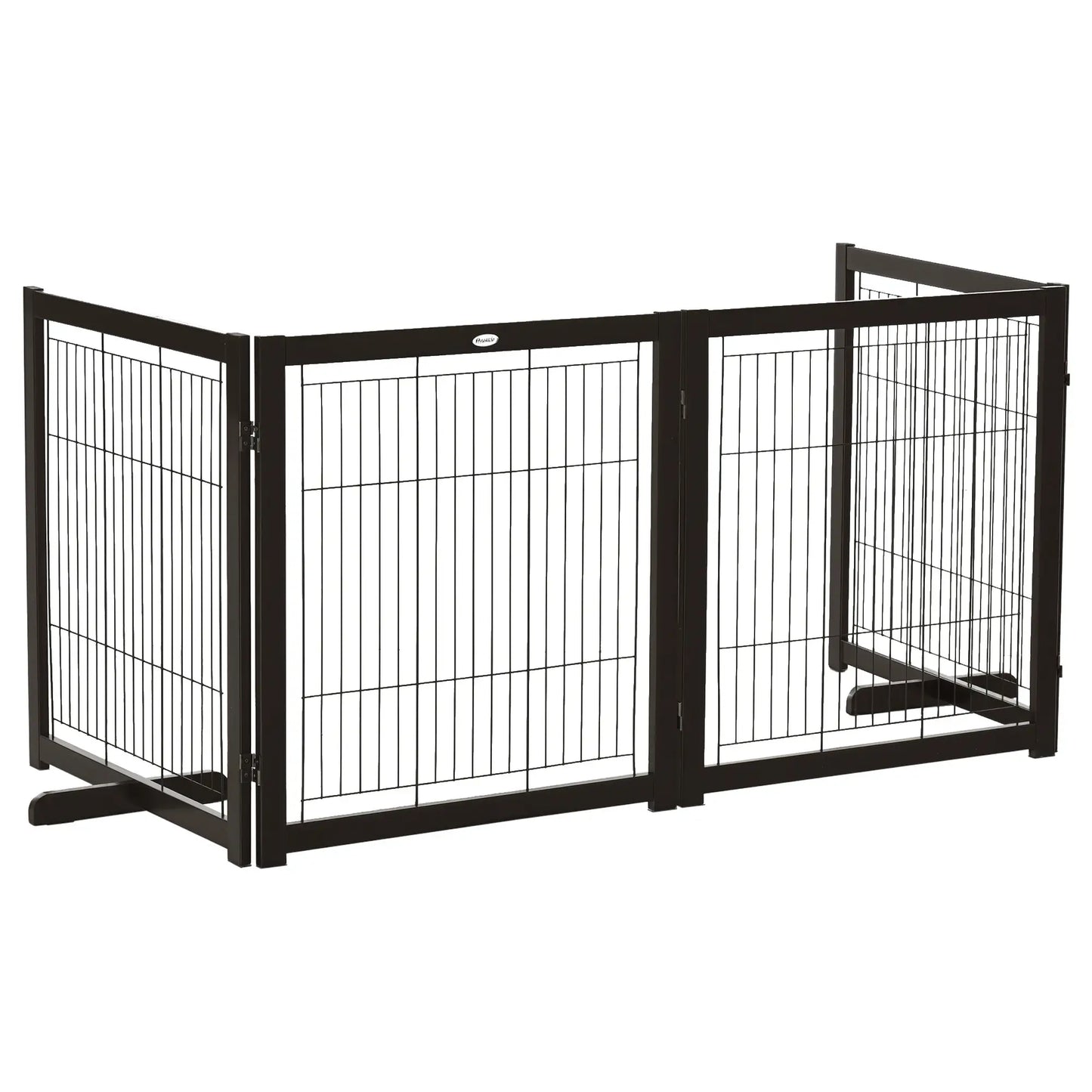 Wooden Dog Gate, 4 Panel, Foldable Pet Fence, For Small & Medium Dogs Houses, Kennels & Pens Coffee, Black at Gallery Canada