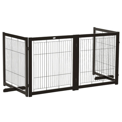 Wooden Dog Gate, 4 Panel, Foldable Pet Fence, For Small & Medium Dogs Houses, Kennels & Pens Coffee, Black at Gallery Canada