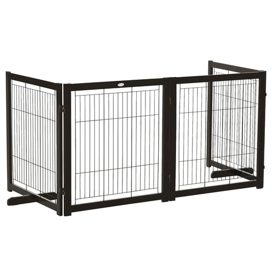 Wooden Dog Gate, 4 Panel, Foldable Pet Fence, For Small & Medium Dogs Houses, Kennels & Pens Coffee, Black at Gallery Canada