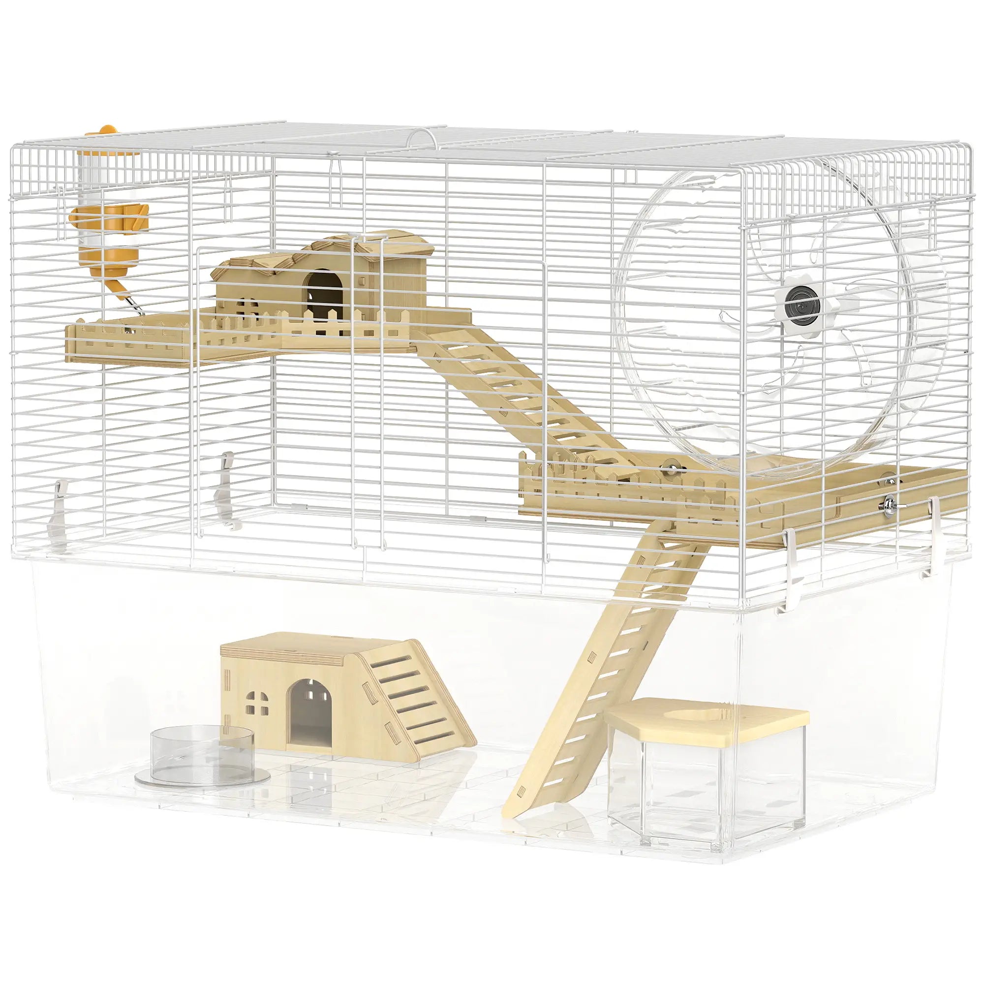 Hamster Cage with Deep Bottom, Wooden Ramp, Hut, Exercise Wheel, White Hamster Cages Natural, White at Gallery Canada