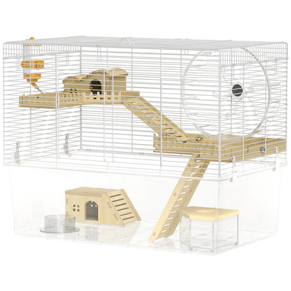 Hamster Cage with Deep Bottom, Wooden Ramp, Hut, Exercise Wheel, White Hamster Cages Natural, White at Gallery Canada