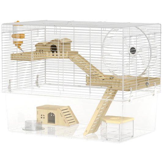 Hamster Cage with Deep Bottom, Wooden Ramp, Hut, Exercise Wheel, White Hamster Cages Natural, White at Gallery Canada