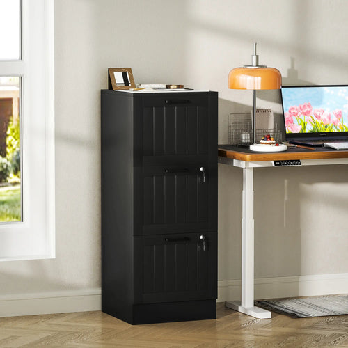 3 Drawer Filing Cabinet with Lock, Adjustable Hanging Bars, Black