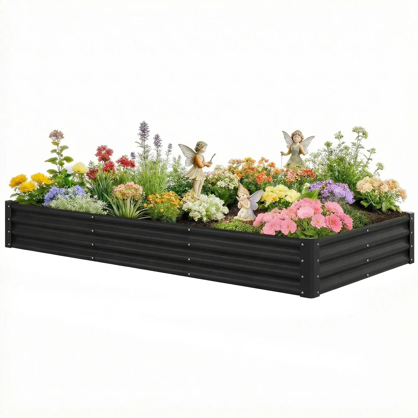 8 x 4 x 1ft Galvanized Raised Garden Bed, Reinforced Planter Box, Black Galvanized Planter Boxes Black at Gallery Canada