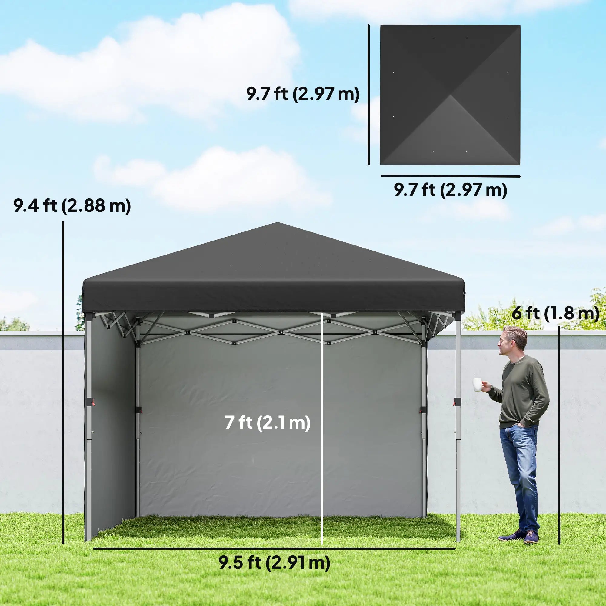 10' x 10' Pop Up Canopy, Sidewalls, Roller Bag, Adjustable Tent, Black Pop Up Canopies at Gallery Canada