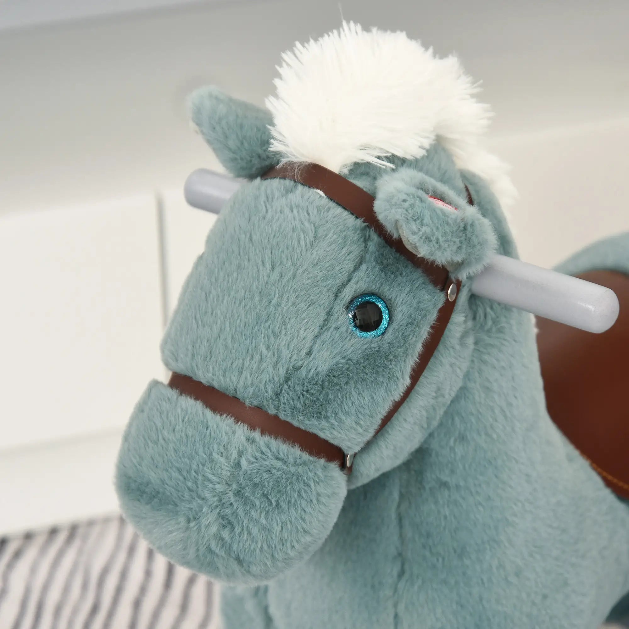 Kids Plush Ride-On Rocking Horse, Soft Bear Toy, Realistic Sounds, Blue Rocking Horses at Gallery Canada