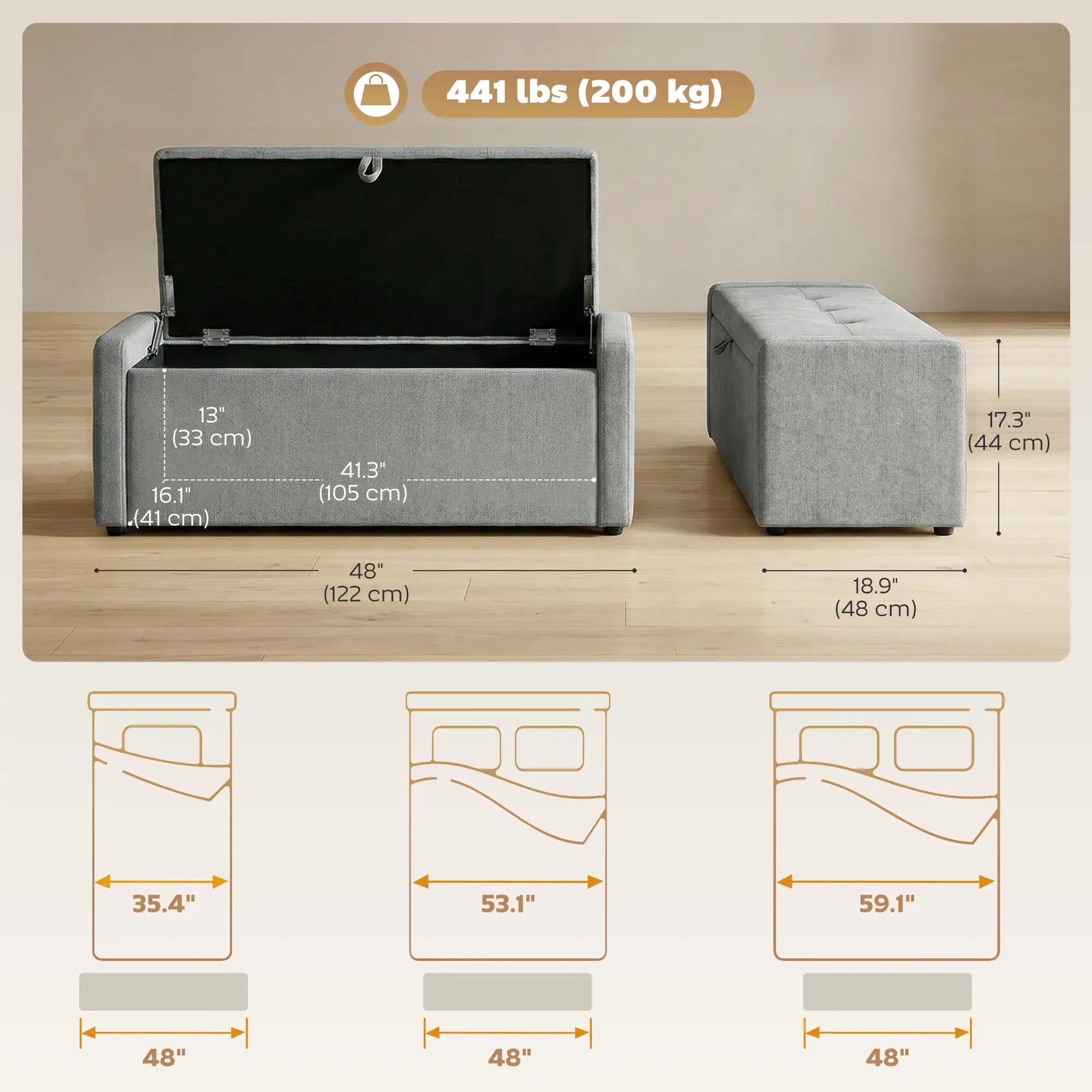 Storage Ottoman Bench, Linen Fabric, Light Grey Storage Ottomans & Benches at Gallery Canada