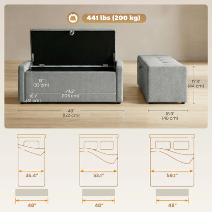Storage Ottoman Bench, Linen Fabric, Light Grey Storage Ottomans & Benches at Gallery Canada