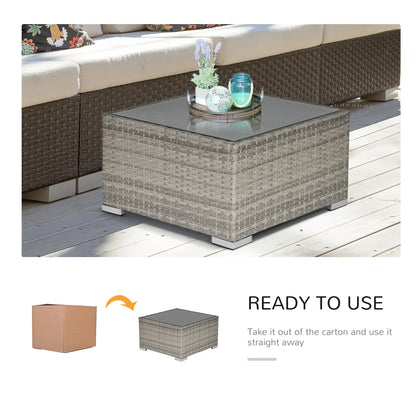 Rattan Garden Coffee Table, 25.6" Square, Tempered Glass Top, Grey Patio Side Tables at Gallery Canada