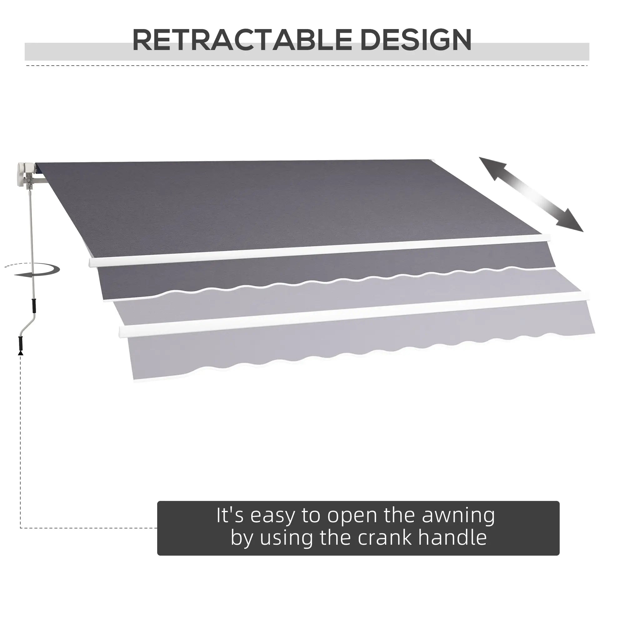 12' x 10' Manual Retractable Awning, Adjustable Sunshade Shelter, Dark Grey Patio Awnings at Gallery Canada