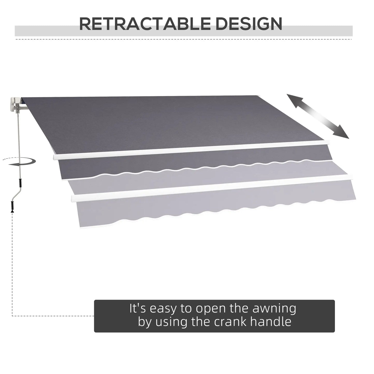 12' x 10' Manual Retractable Awning, Adjustable Sunshade Shelter, Dark Grey Patio Awnings at Gallery Canada