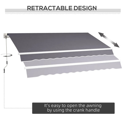 12' x 10' Manual Retractable Awning, Adjustable Sunshade Shelter, Dark Grey Patio Awnings at Gallery Canada