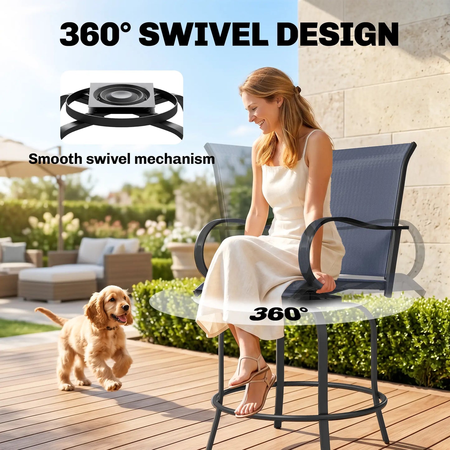 Outdoor Bar Stools Set of 2, 360° Swivel, 26.8" x 29.5" x 48.4", Navy Blue Bistro Sets at Gallery Canada