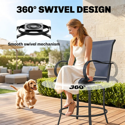 Outdoor Bar Stools Set of 2, 360° Swivel, 26.8" x 29.5" x 48.4", Navy Blue Bistro Sets at Gallery Canada
